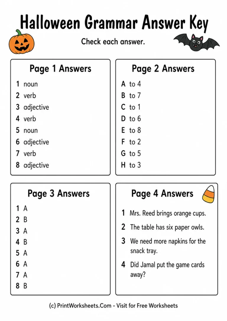 Halloween Grammar Answer Key Halloween Grammar Answer Key answer key