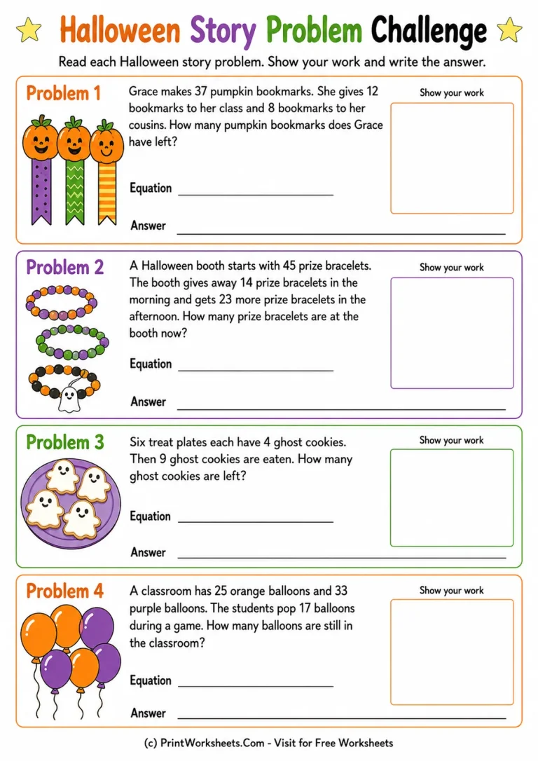 Halloween Story Problem Challenge Halloween Story Problem Challenge printable worksheet