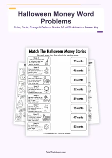 Halloween Worksheets Worksheet - Halloween Money Word Problems Worksheets for Grades 2-3 | Free Printable