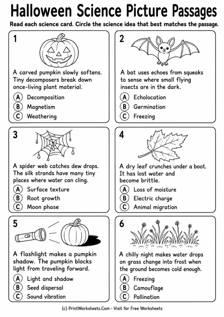 Halloween Science Picture Passages Halloween Science Picture Passages printable worksheet