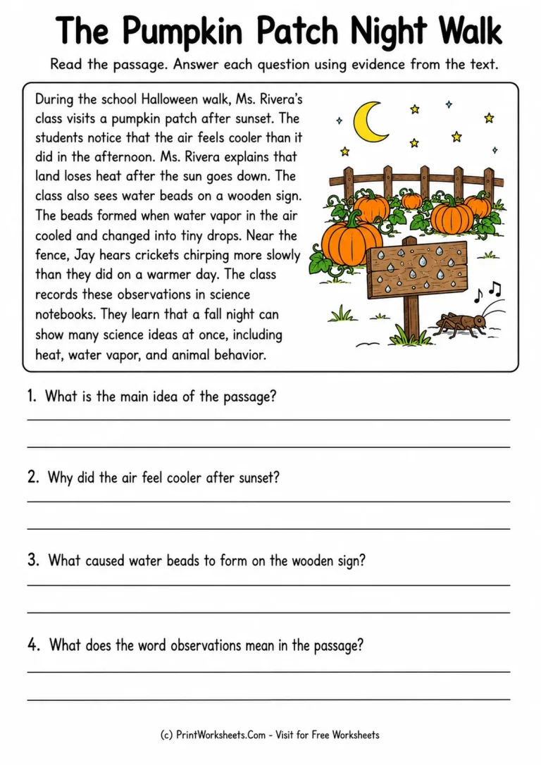The Pumpkin Patch Night Walk The Pumpkin Patch Night Walk printable worksheet