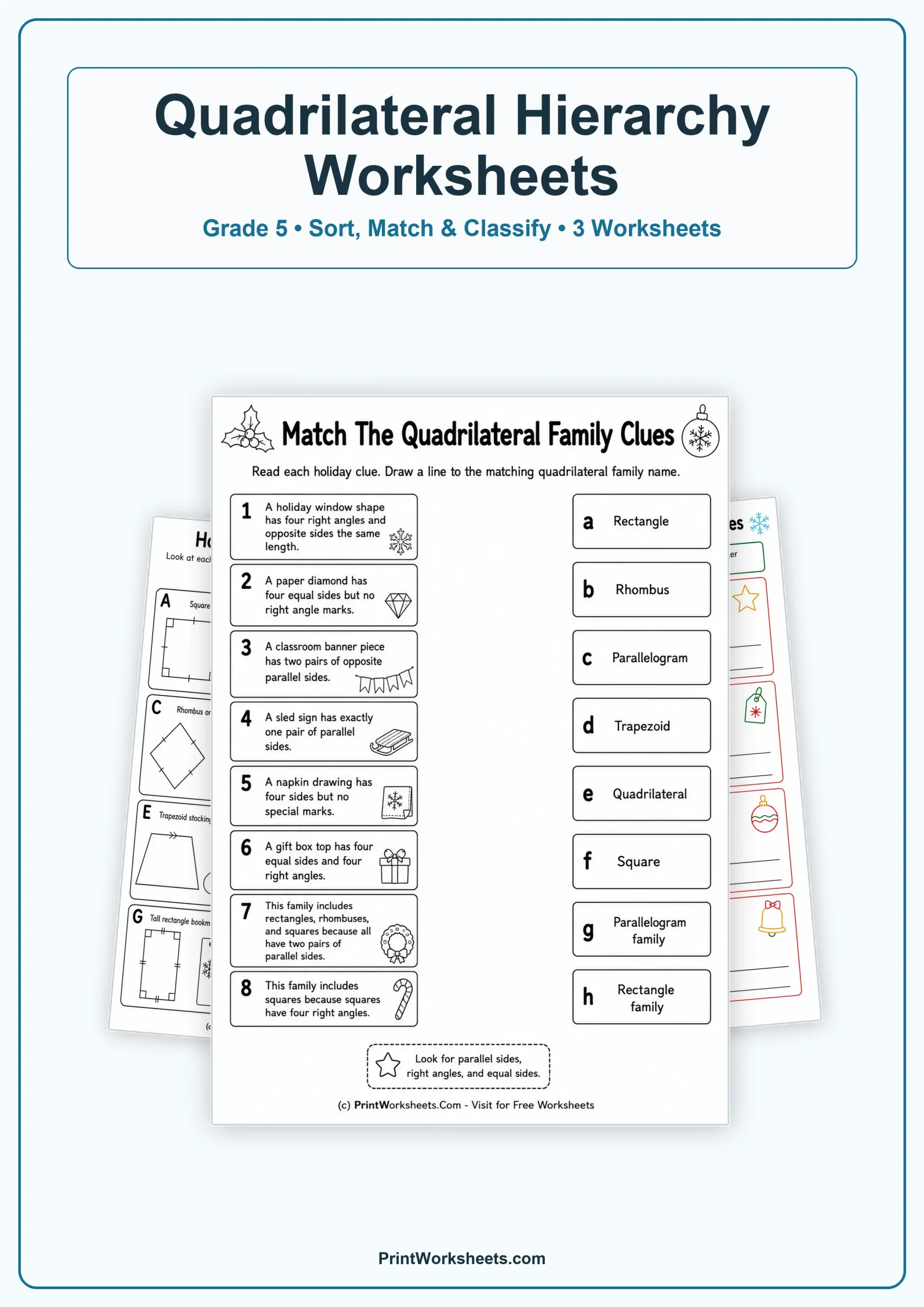 Geometry Worksheets Worksheet - Hierarchy of Quadrilaterals Worksheets for Grade 5 | Free Printable