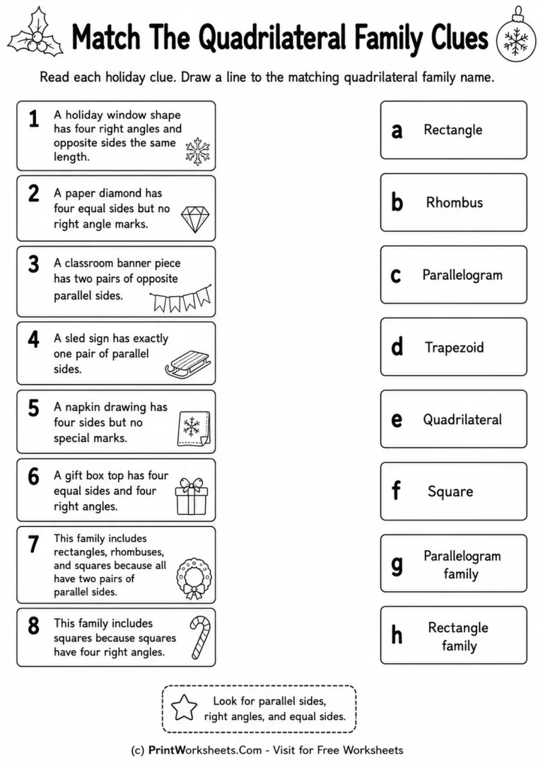 Match The Quadrilateral Family Clues Match The Quadrilateral Family Clues printable worksheet