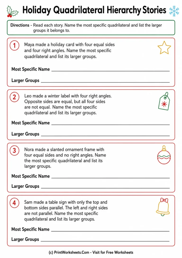 Holiday Quadrilateral Hierarchy Stories Holiday Quadrilateral Hierarchy Stories printable worksheet