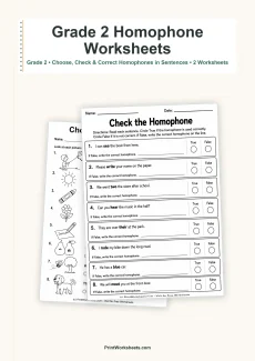 Spelling Worksheets Worksheet - Homophone Spelling in Sentences Worksheets for Grade 2 – Free Printable PDF | Free Printable