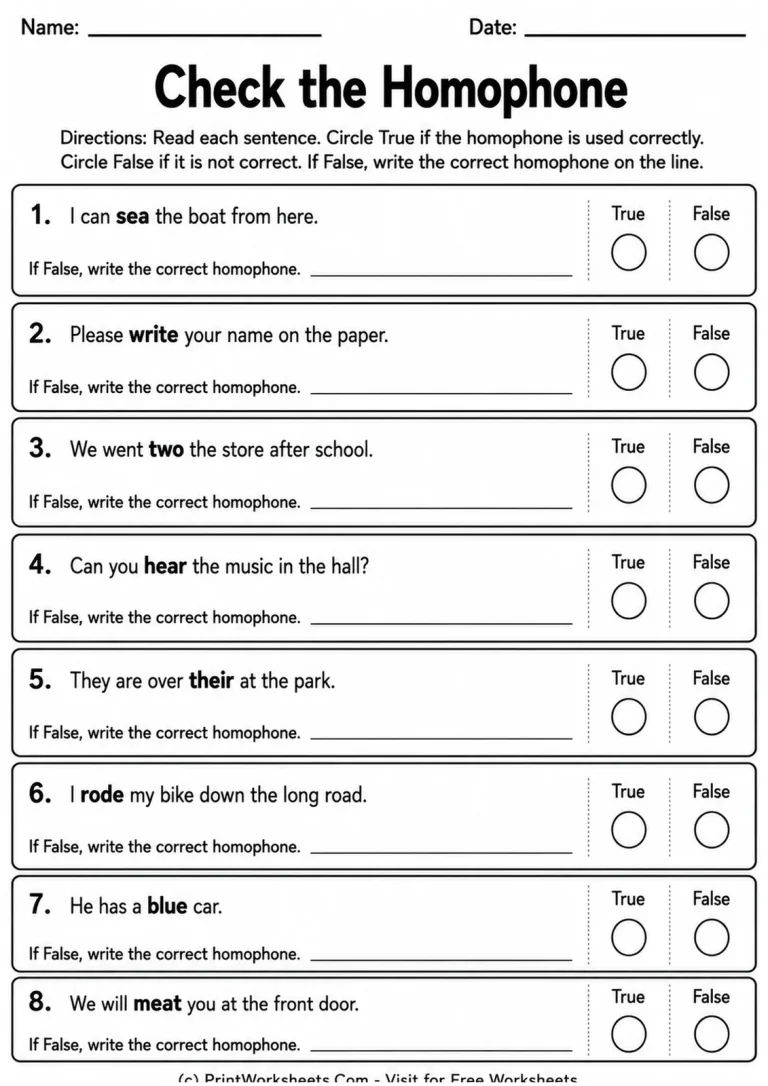 Check the Homophone Check the Homophone printable worksheet