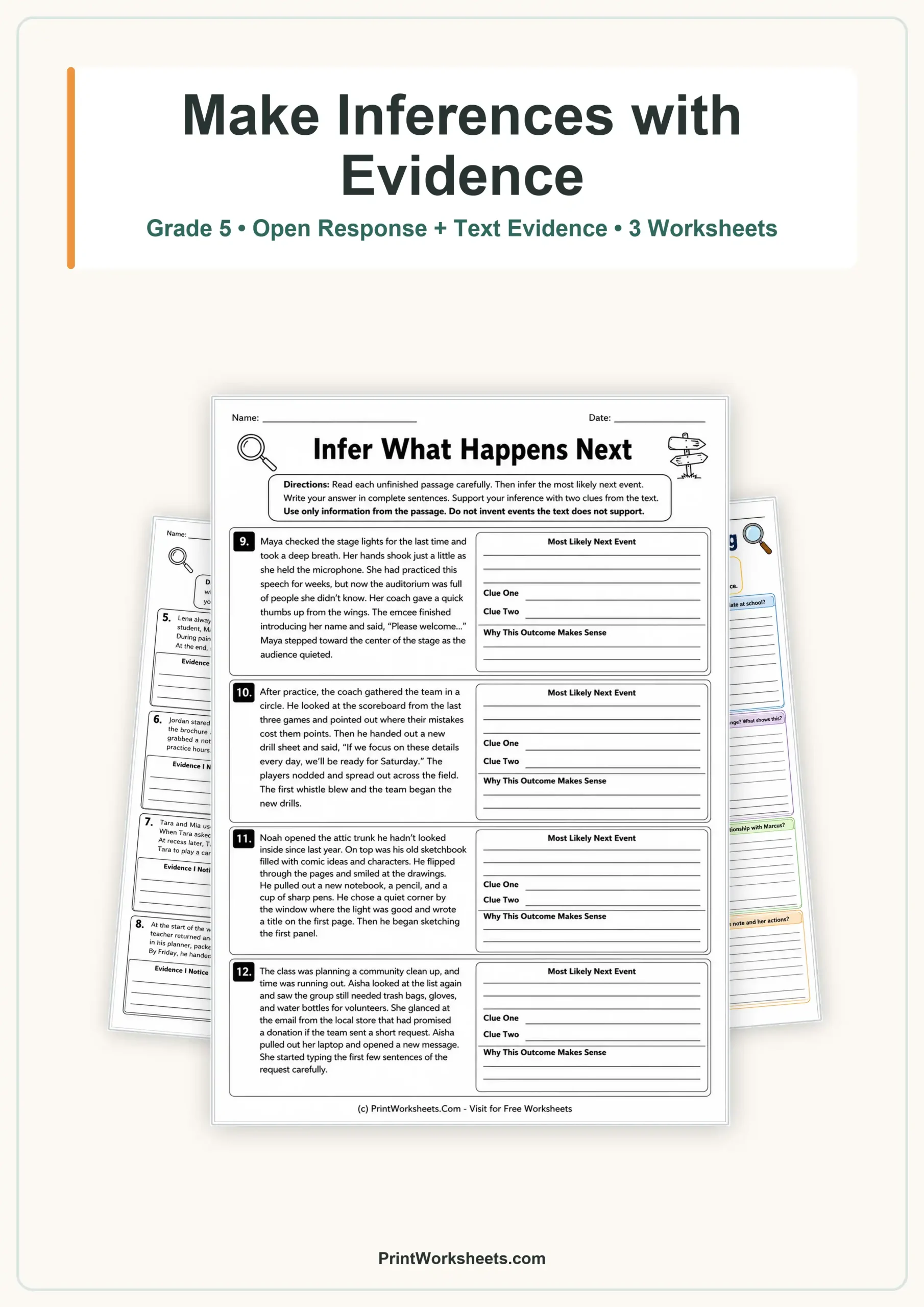 Reading Comprehension Worksheet - Inference Reading Passages with Open Response for Grade 5 – Free Printable PDF | Free Printable