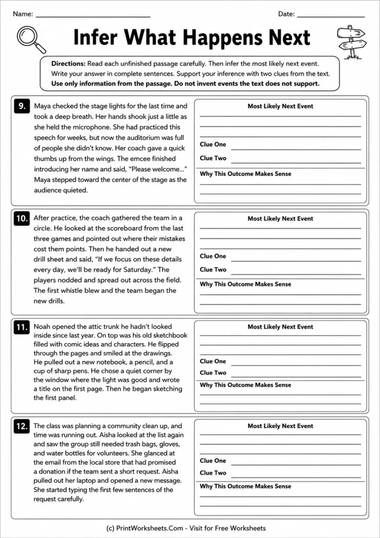 Infer What Happens Next Infer What Happens Next printable worksheet