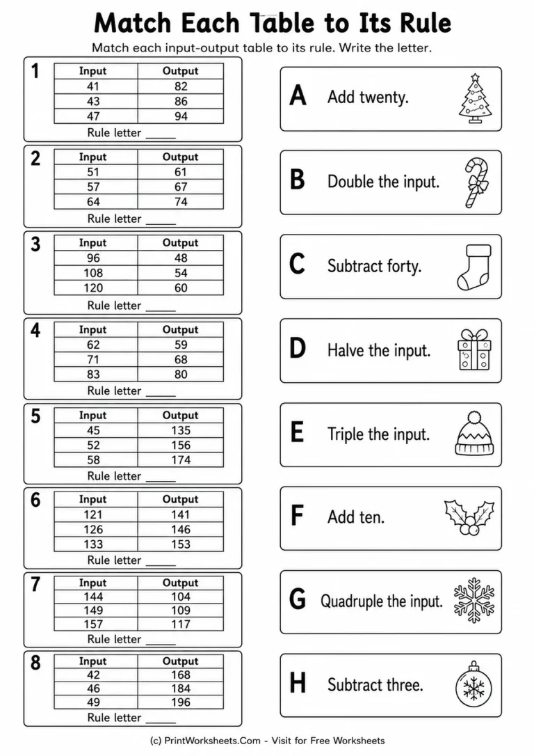Three Inputs Input Output Tables Worksheets for Grade 3 – Free PDF