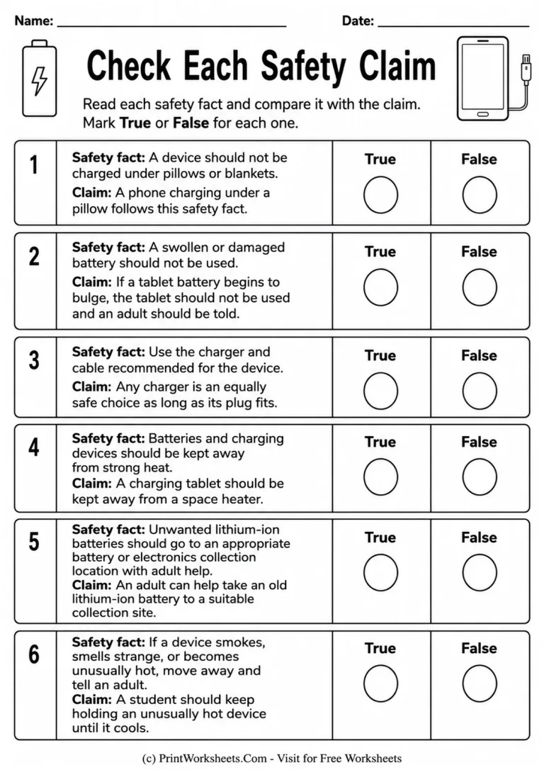 Check Each Safety Claim Check Each Safety Claim printable worksheet