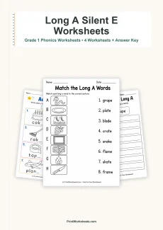 Phonics Worksheets Worksheet - Long A Silent E Words Worksheets for Grade 1 – Free Printable PDF | Free Printable