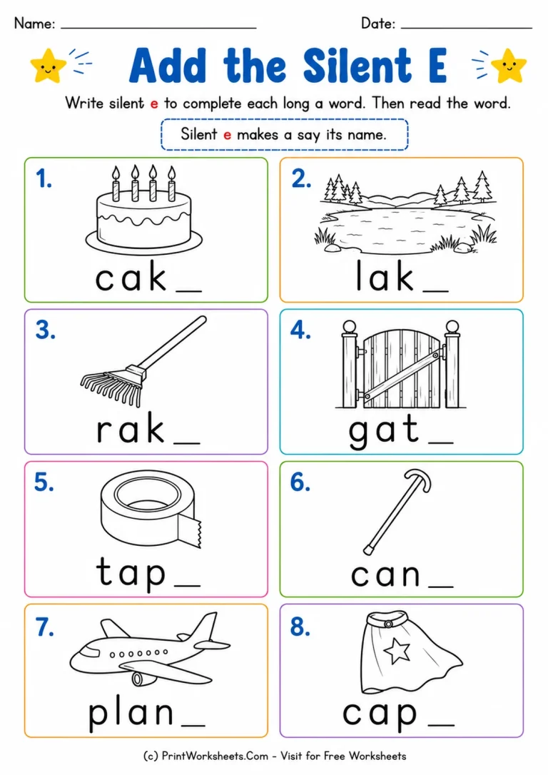 Add the Silent E Add the Silent E printable worksheet