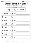 Change Short A to Long A printable worksheet