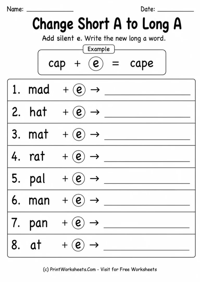 Change Short A to Long A Change Short A to Long A printable worksheet
