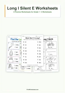 Phonics Worksheets Worksheet - Long I Silent E Words Worksheets for Grade 1 – Free Printable PDF | Free Printable