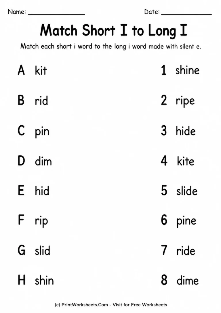 Match Short I to Long I Match Short I to Long I printable worksheet