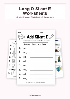 Phonics Worksheets Worksheet - Long O Silent E Words Worksheets for Grade 1 – Free Printable PDF | Free Printable