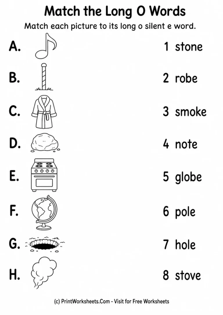 Match the Long O Words Match the Long O Words printable worksheet