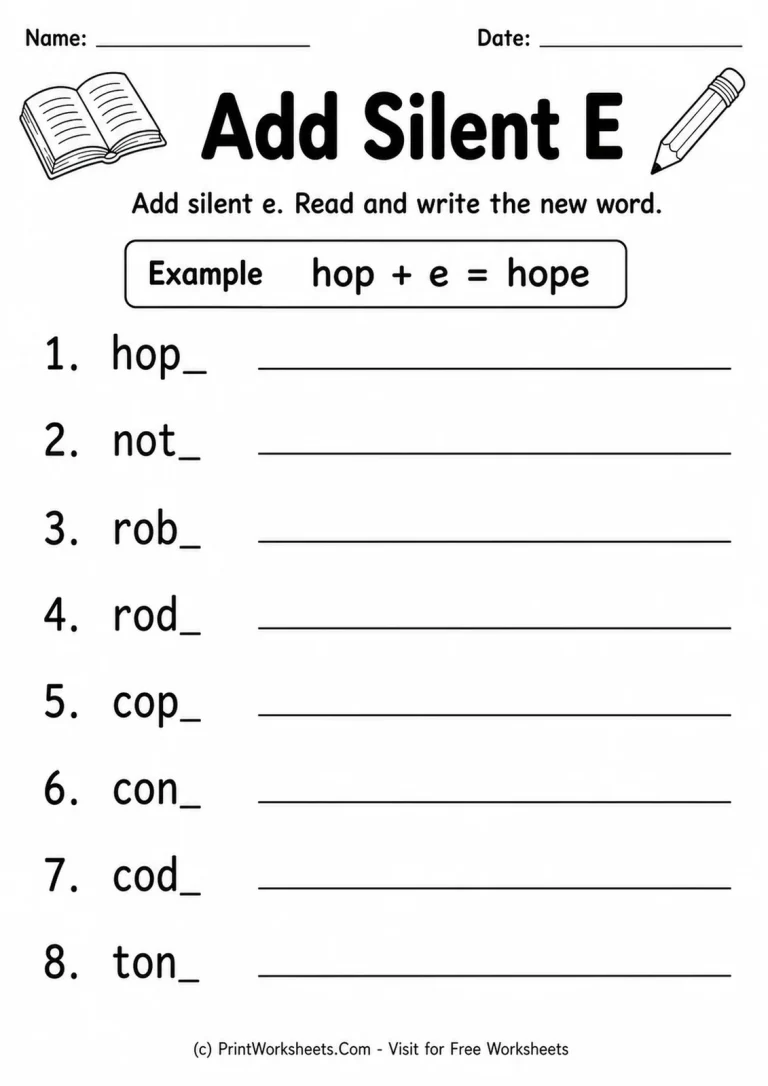 Add Silent E Add Silent E printable worksheet