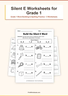 Spelling Worksheets Worksheet - Long Vowel Silent E Spelling Worksheets for Grade 1 – Free Printable PDF | Free Printable
