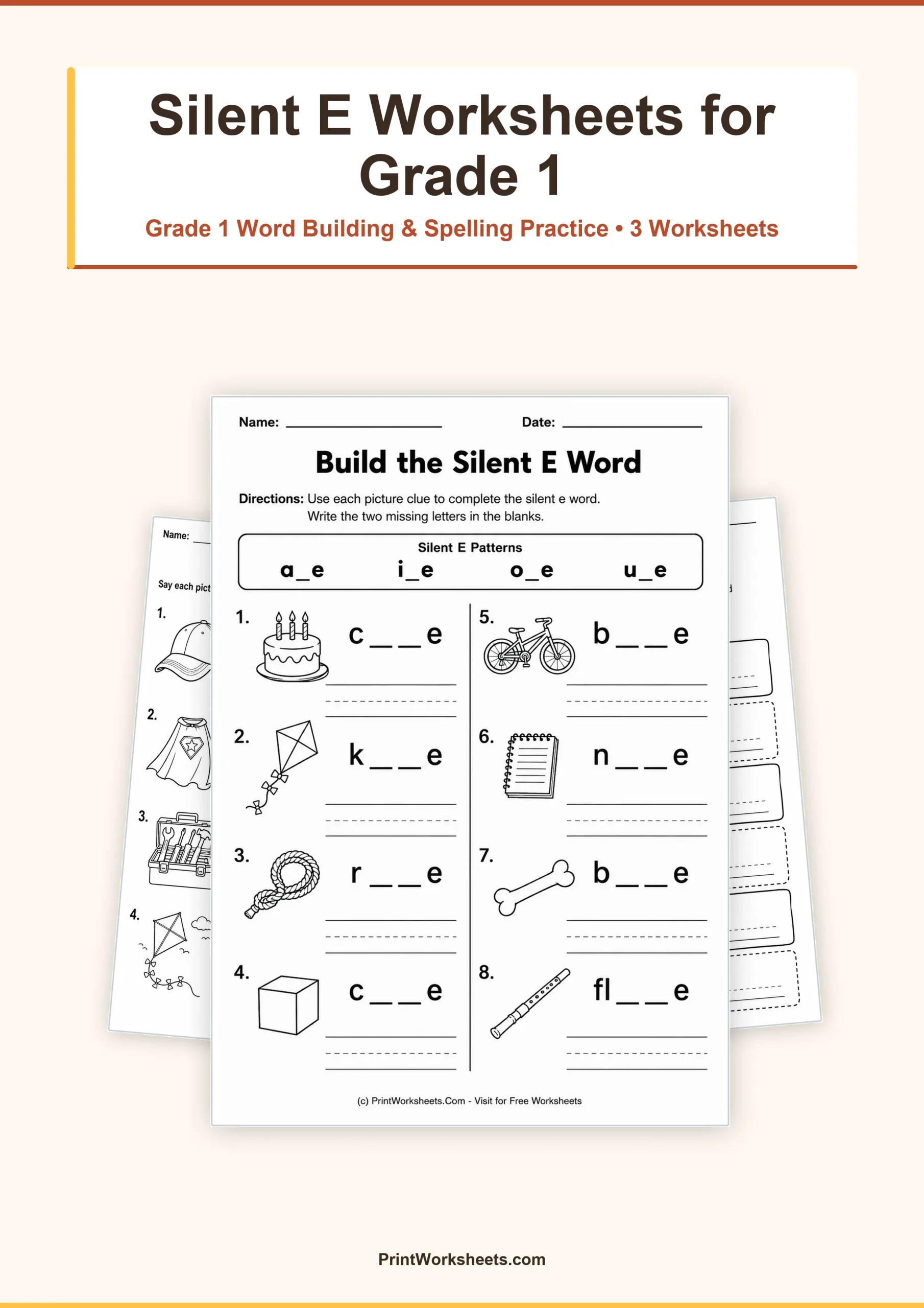Long Vowel Silent E Spelling Worksheets for Grade 1 – Free Printable PDF - Free Printable Worksheet