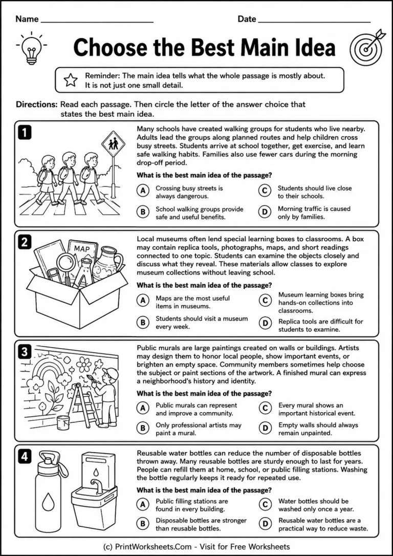 Choose the Best Main Idea Choose the Best Main Idea printable worksheet