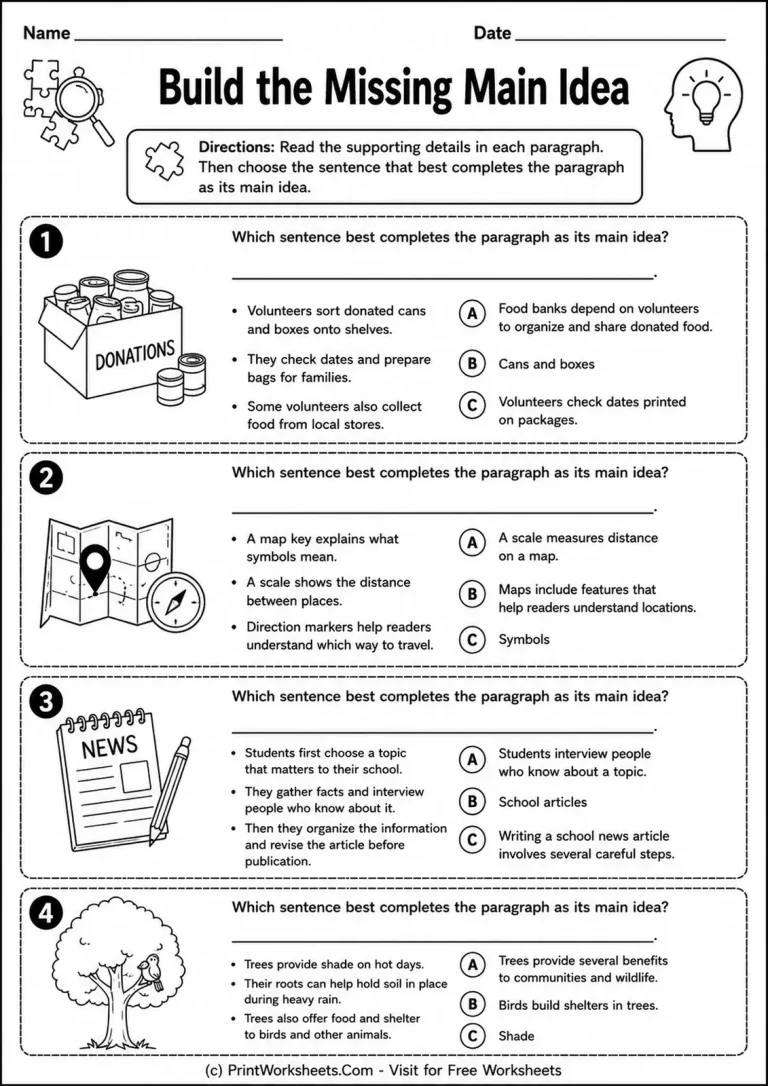 Build the Missing Main Idea Build the Missing Main Idea printable worksheet