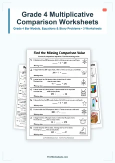 Algebraic Thinking Worksheets Worksheet - Multiplicative Comparison Word Problems Worksheets for Grade 4 – Free Printable PDF | Free Printable