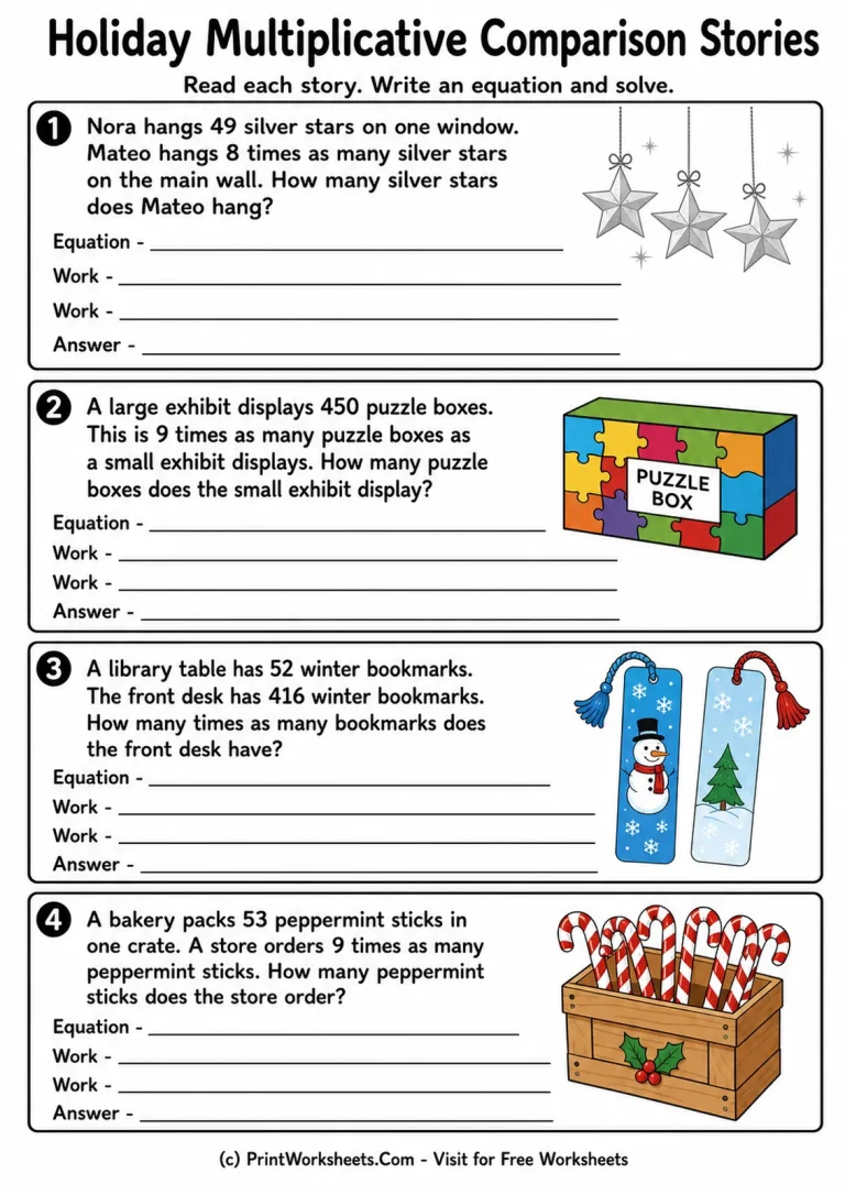 Holiday Multiplicative Comparison Stories Holiday Multiplicative Comparison Stories printable worksheet
