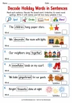 Decode Holiday Words in Sentences printable worksheet