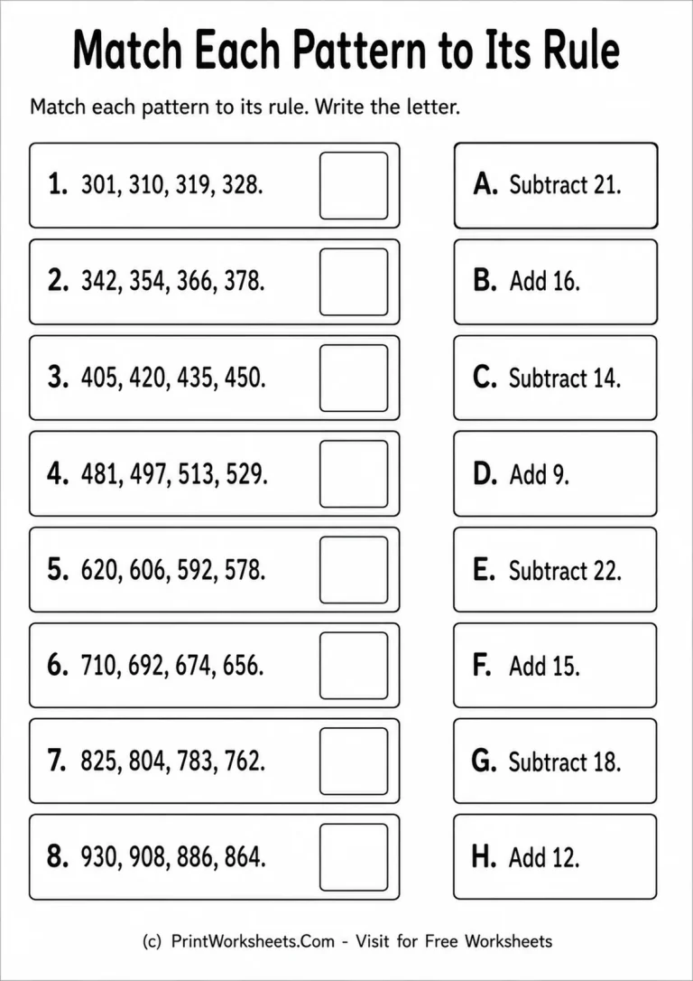 Match Each Pattern to Its Rule printable worksheet