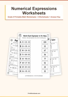 Algebraic Thinking Worksheets Worksheet - Numerical Expressions with Parentheses Worksheets for Grade 5 – Free Printable PDF | Free Printable