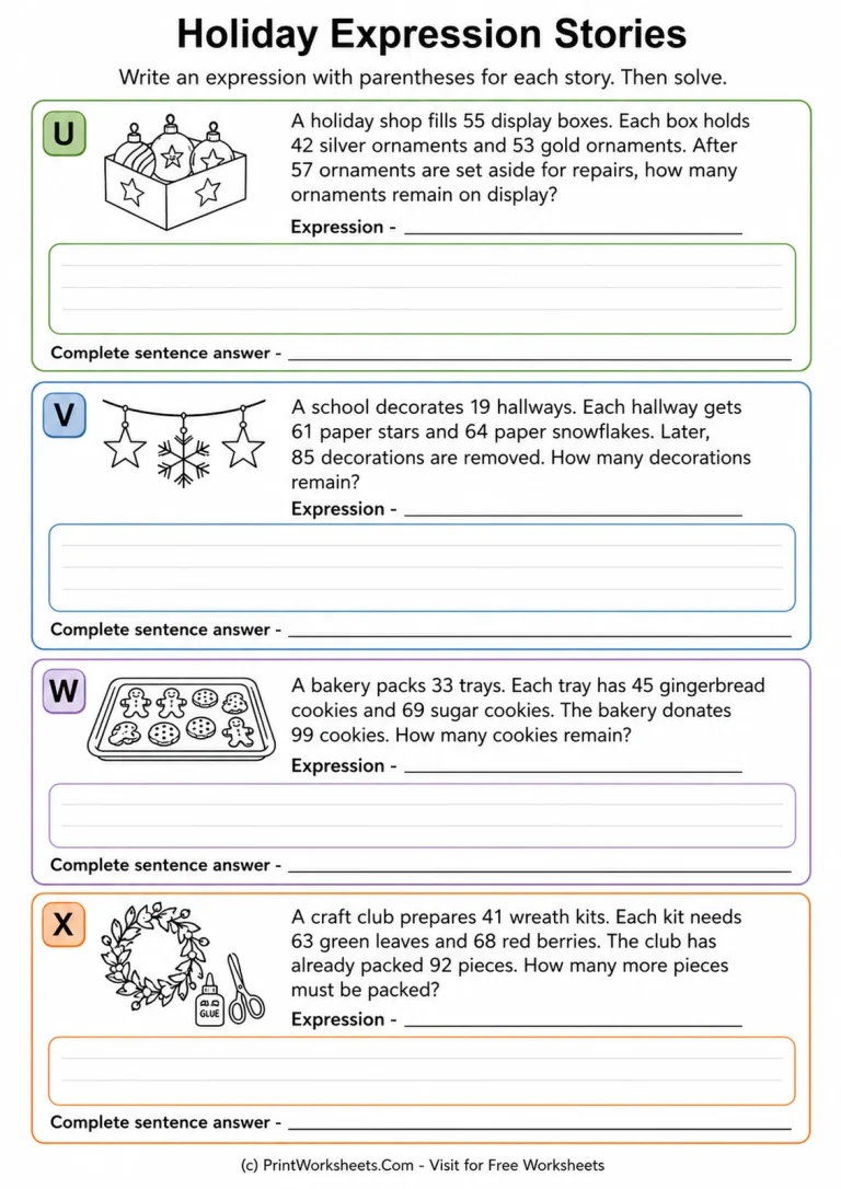 Holiday Expression Stories Holiday Expression Stories printable worksheet