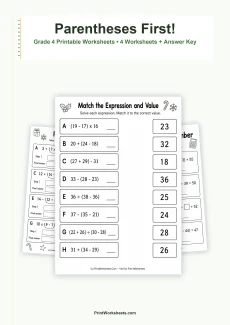 Algebraic Thinking Worksheets Worksheet - Order of Operations with Parentheses Worksheets for Grade 4 – Free Printable PDF | Free Printable