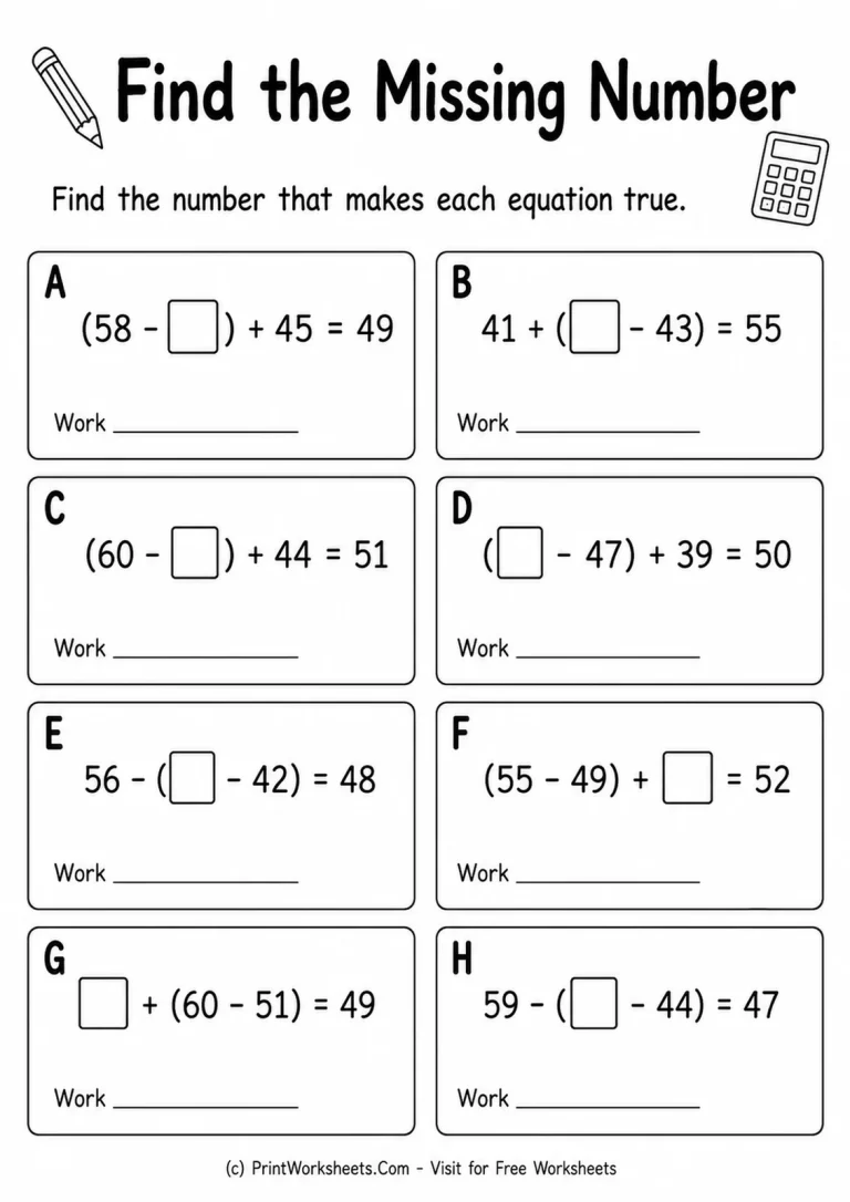 Find the Missing Number Find the Missing Number printable worksheet