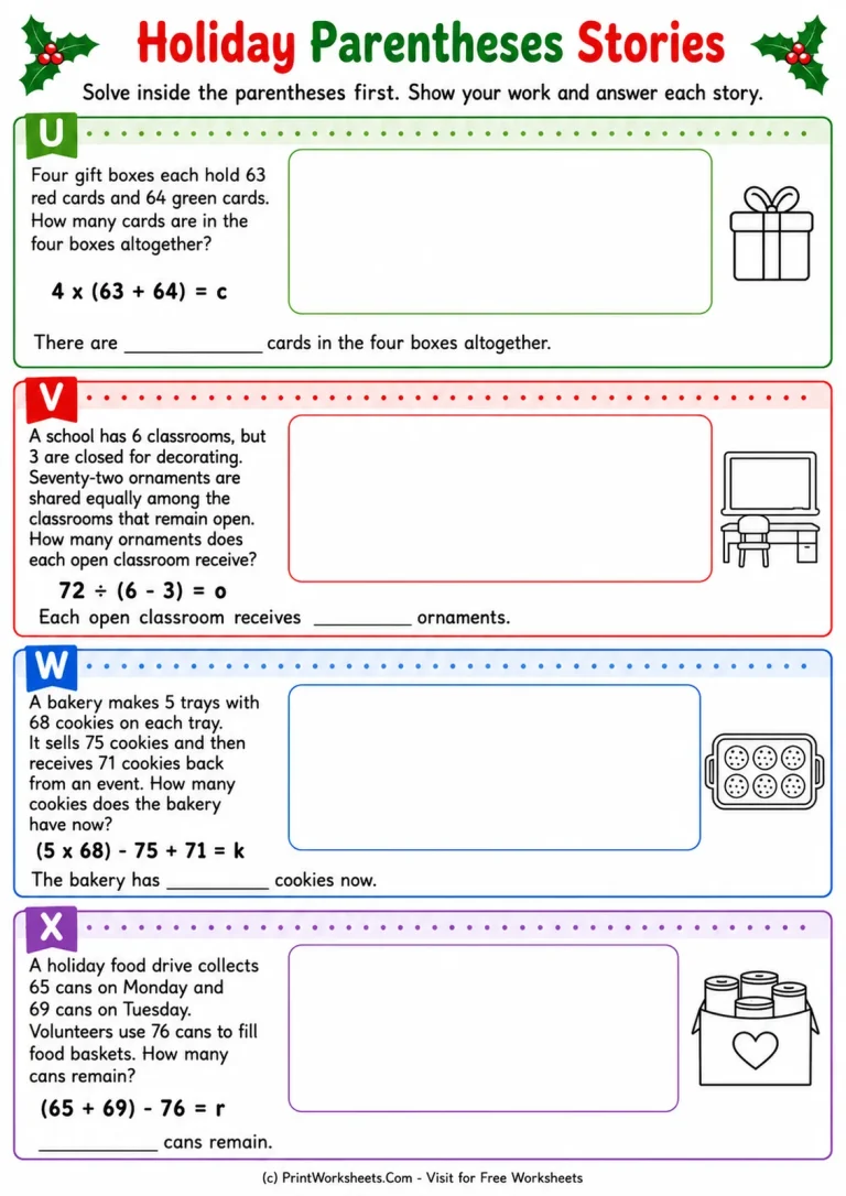 Holiday Parentheses Stories Holiday Parentheses Stories printable worksheet