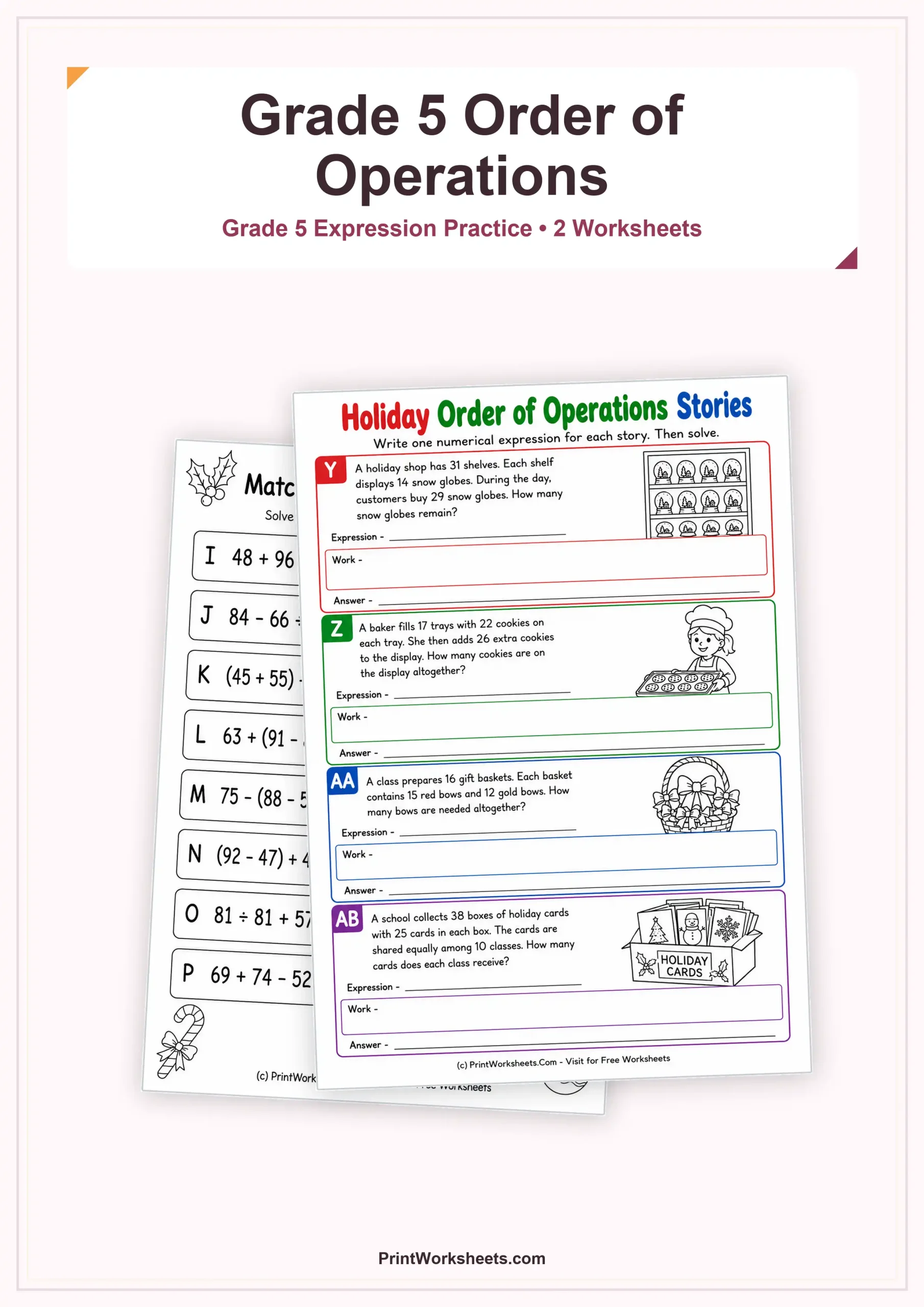 Order of Operations Without Exponents Worksheets for Grade 5 – Free Printable PDF - Free Printable Worksheet