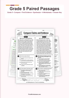 Reading Comprehension Worksheet - Paired Nonfiction Passages with Evidence for Grade 5 – Free Printable PDF | Free Printable