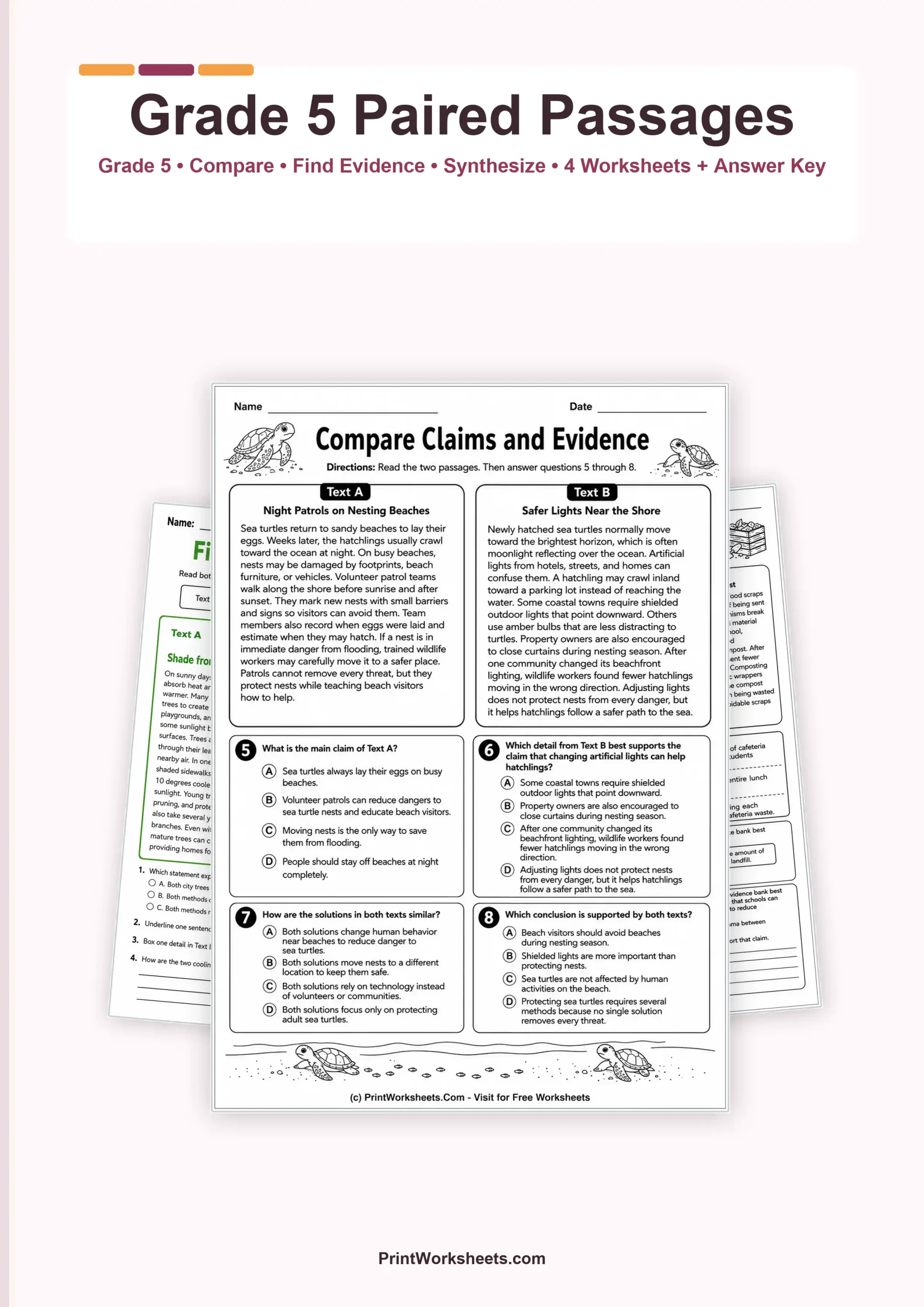 Reading Comprehension Worksheet - Paired Nonfiction Passages with Evidence for Grade 5 – Free Printable PDF | Free Printable