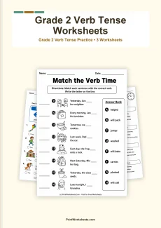 Grammar Worksheets Worksheet - Past, Present, and Future Verbs Worksheets for Grade 2 – Free Printable PDF | Free Printable