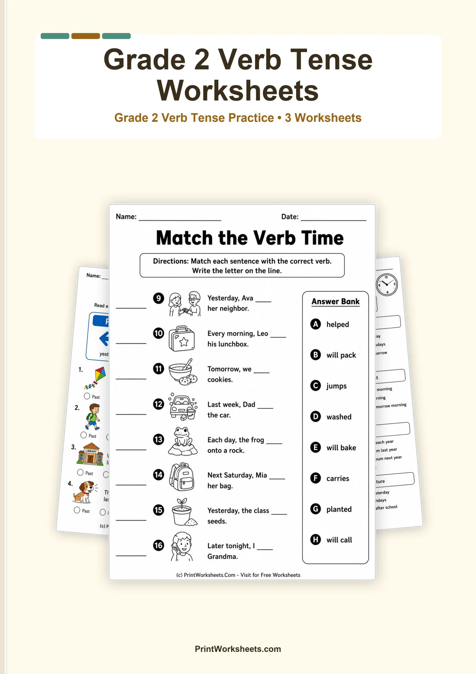 Past, Present, and Future Verbs Worksheets for Grade 2 – Free Printable PDF - Free Printable Worksheet