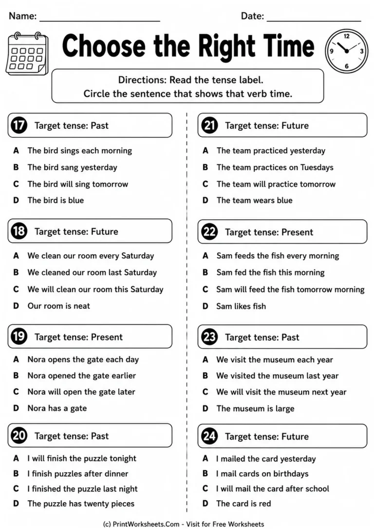 Choose the Right Time Choose the Right Time printable worksheet