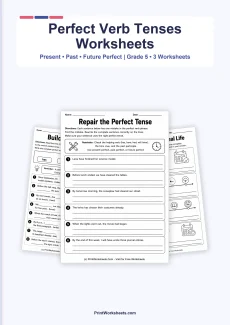Grammar Worksheets Worksheet - Perfect Verb Tenses Worksheets for Grade 5 – Free Printable PDF | Free Printable