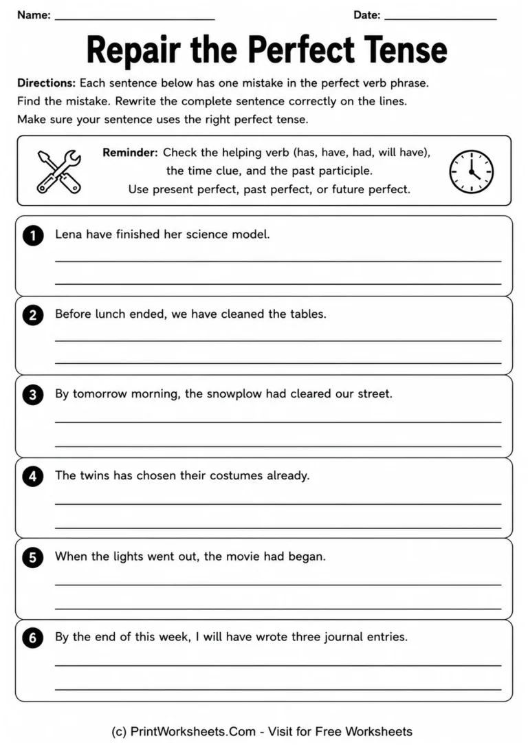 Repair the Perfect Tense Repair the Perfect Tense printable worksheet