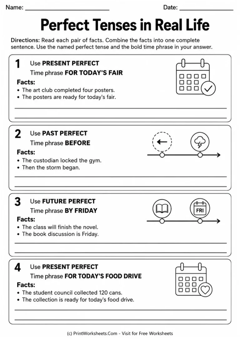 Perfect Tenses in Real Life Perfect Tenses in Real Life printable worksheet