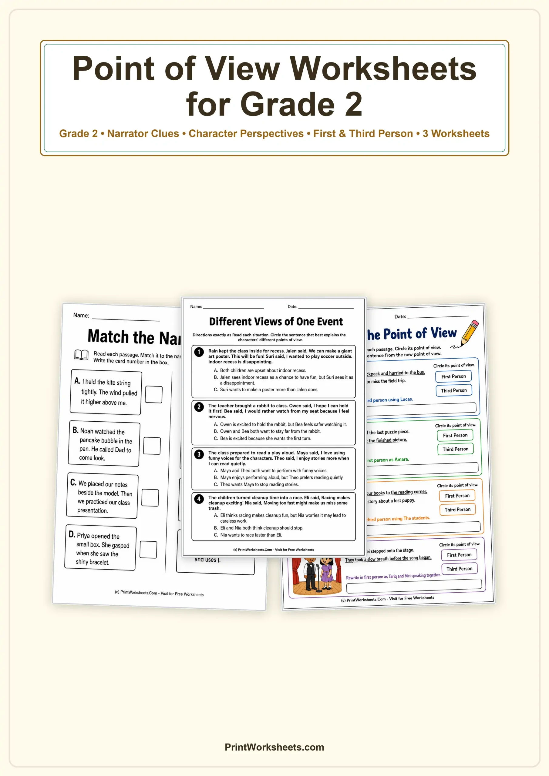 Reading Comprehension Worksheet - Point of View Reading Passages for Grade 2 – Free Printable PDF | Free Printable