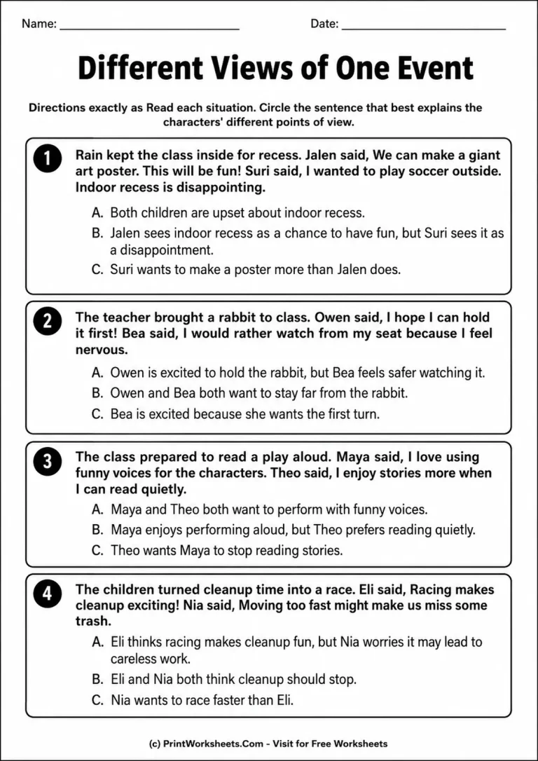Different Views of One Event Different Views of One Event printable worksheet