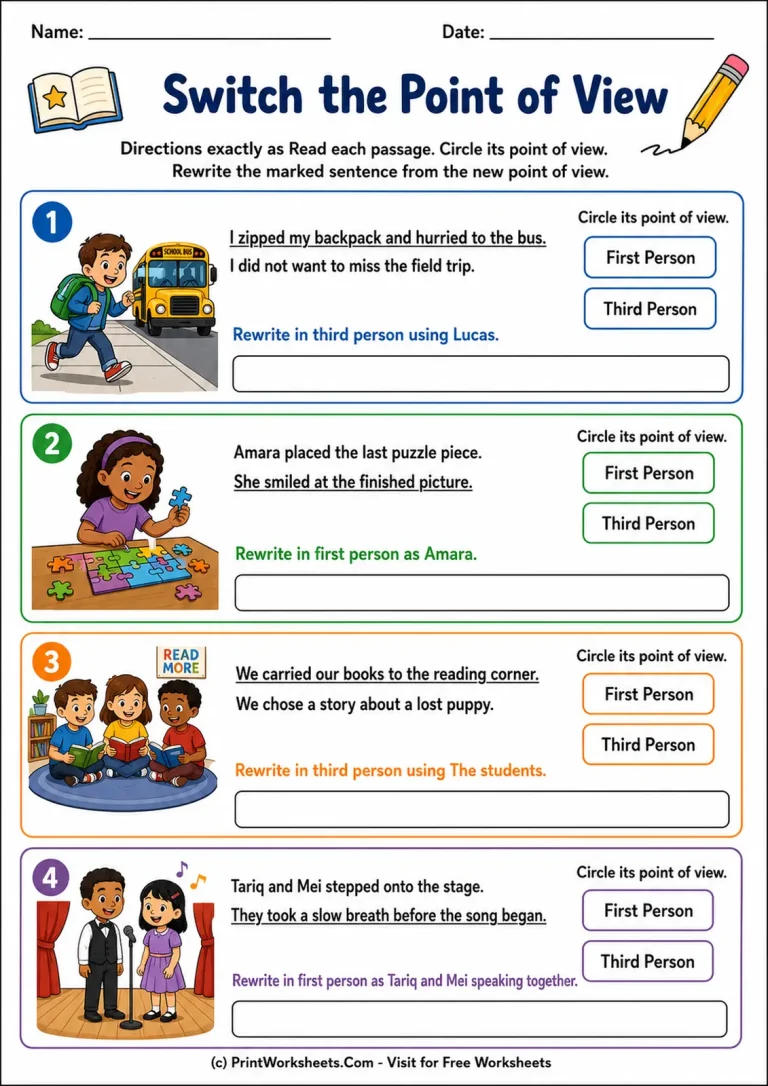 Switch the Point of View Switch the Point of View printable worksheet