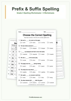 Spelling Worksheets Worksheet - Prefixes and Suffixes Spelling Worksheets for Grade 3 – Free Printable PDF | Free Printable