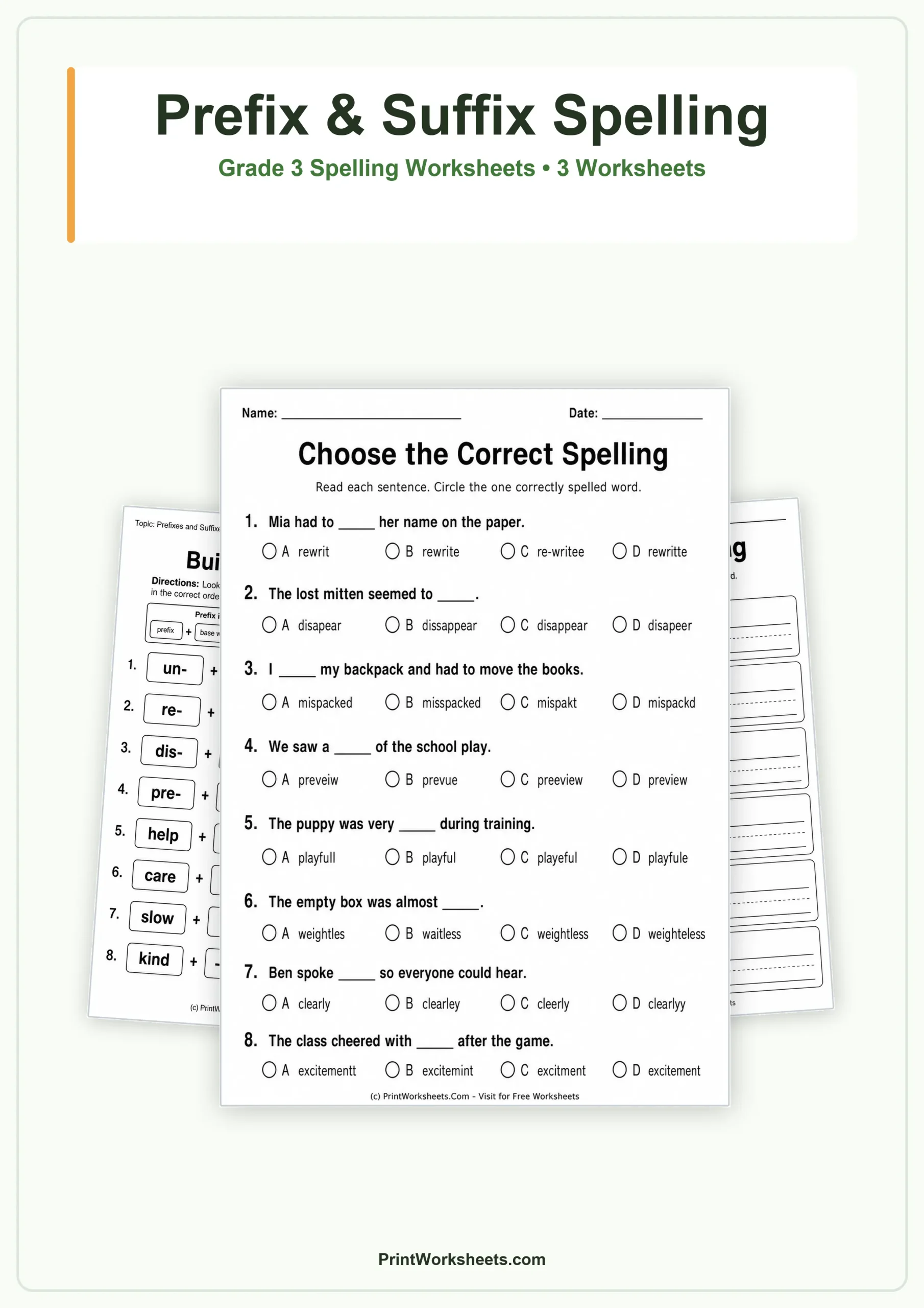 Prefixes and Suffixes Spelling Worksheets for Grade 3 – Free Printable PDF - Free Printable Worksheet